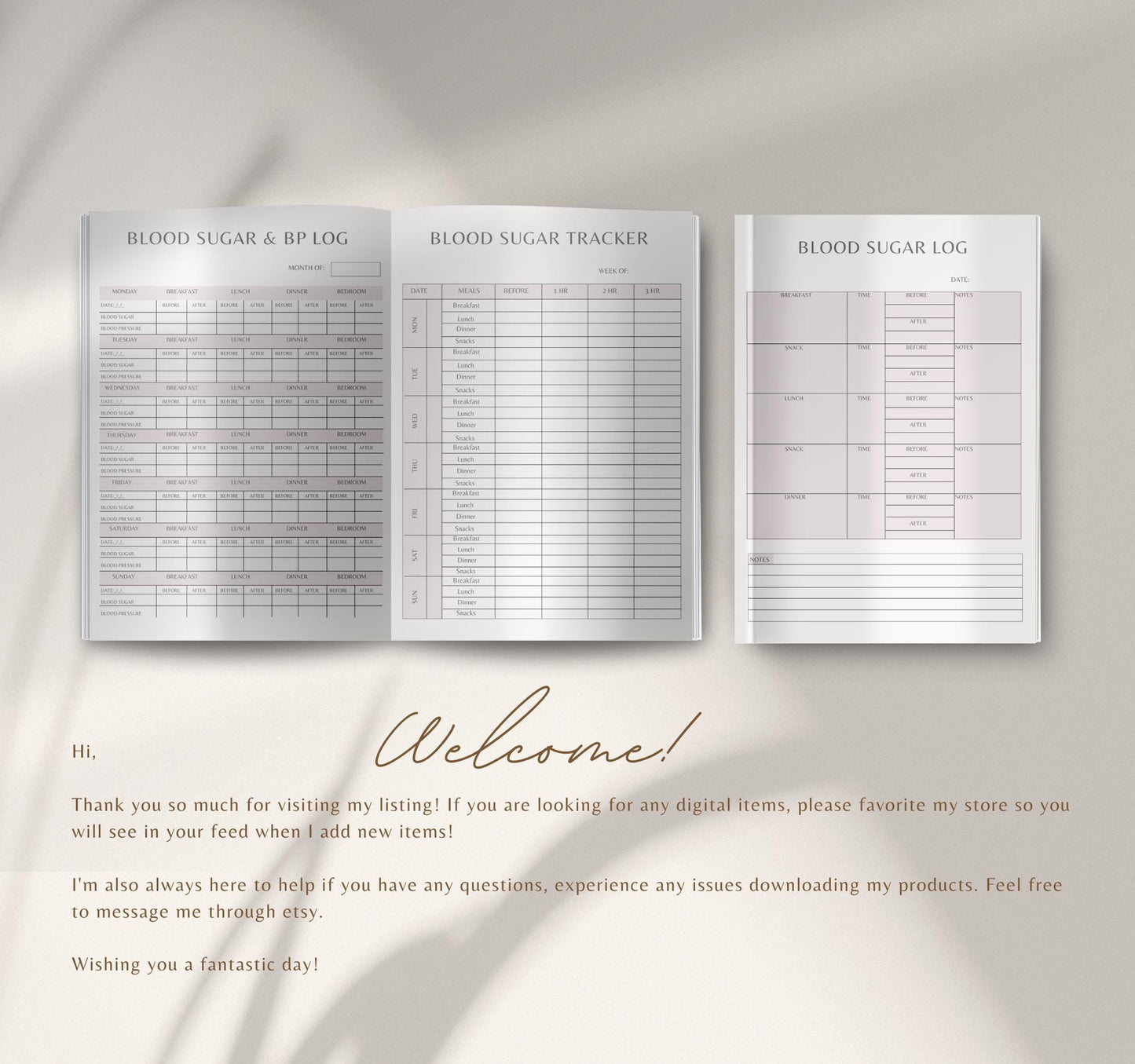 Blood Sugar Planner | Diabetes Logbook, Glucose Tracker & Health Journal PDF Download