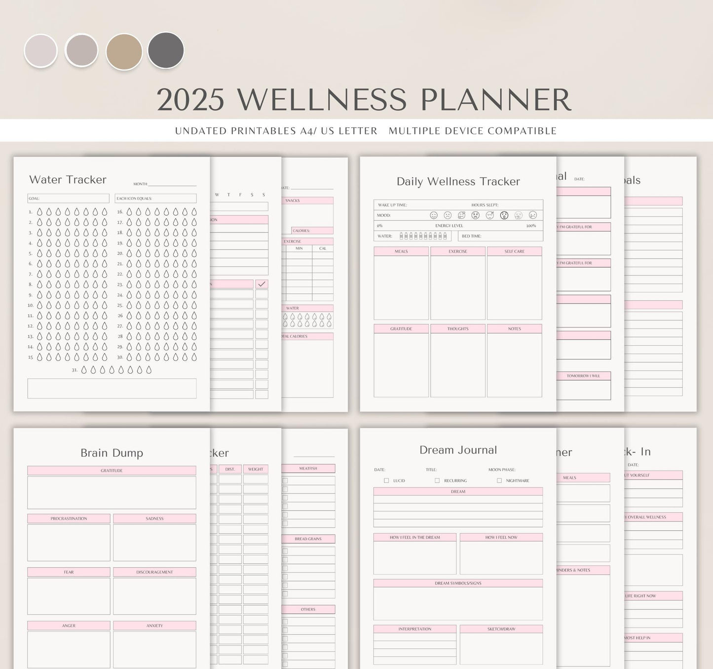 Wellness Planner | Self-Care Journal, Habit Tracker, Mental Health & Fitness Organizer PDF Download