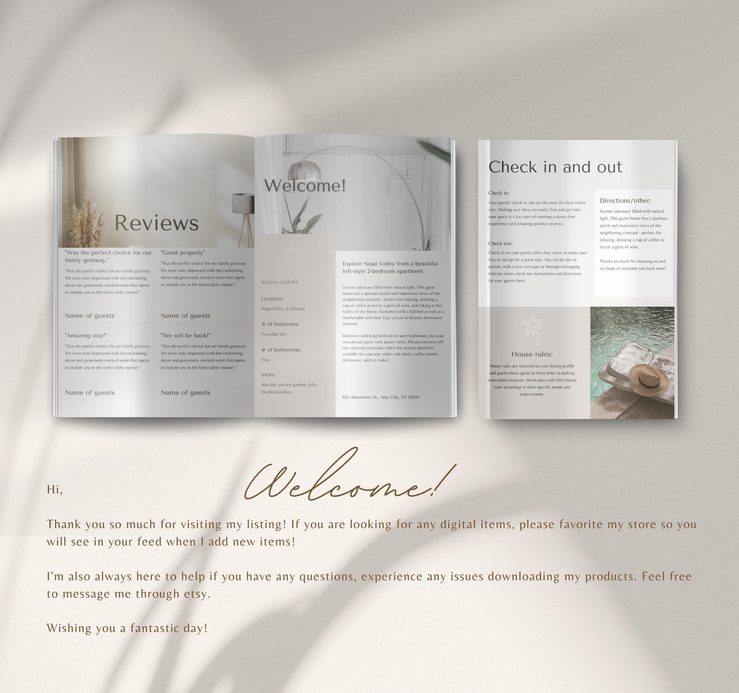 Minimalist Welcome Book Template | Editable Canva Guide for Short-Term Rentals & Vacation Homes