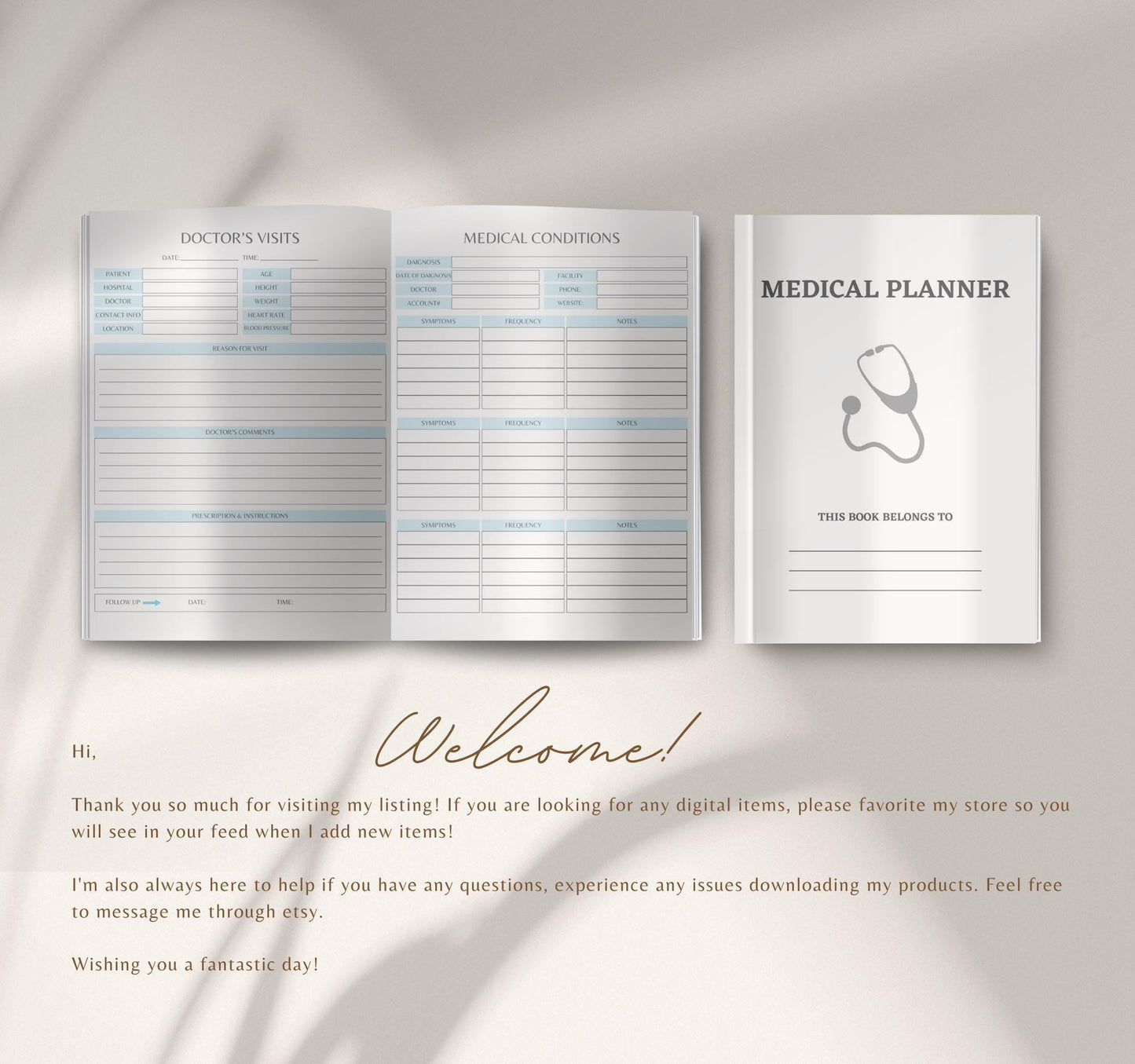 Digital Medical Planner | Health Tracker, Medication Log & Doctor Visit Organizer | Symptom Journal PDF Download