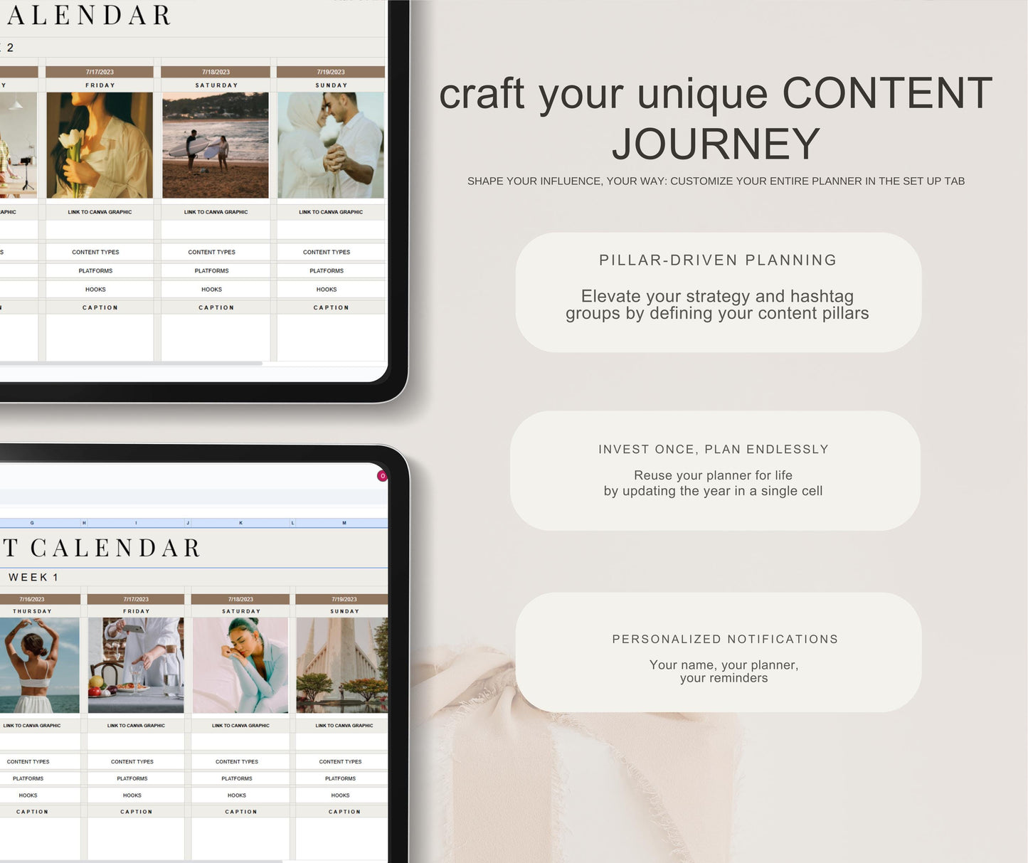 Content Calendar Spreadsheet | Social Media Planner | Editable Google Sheets & Excel Template