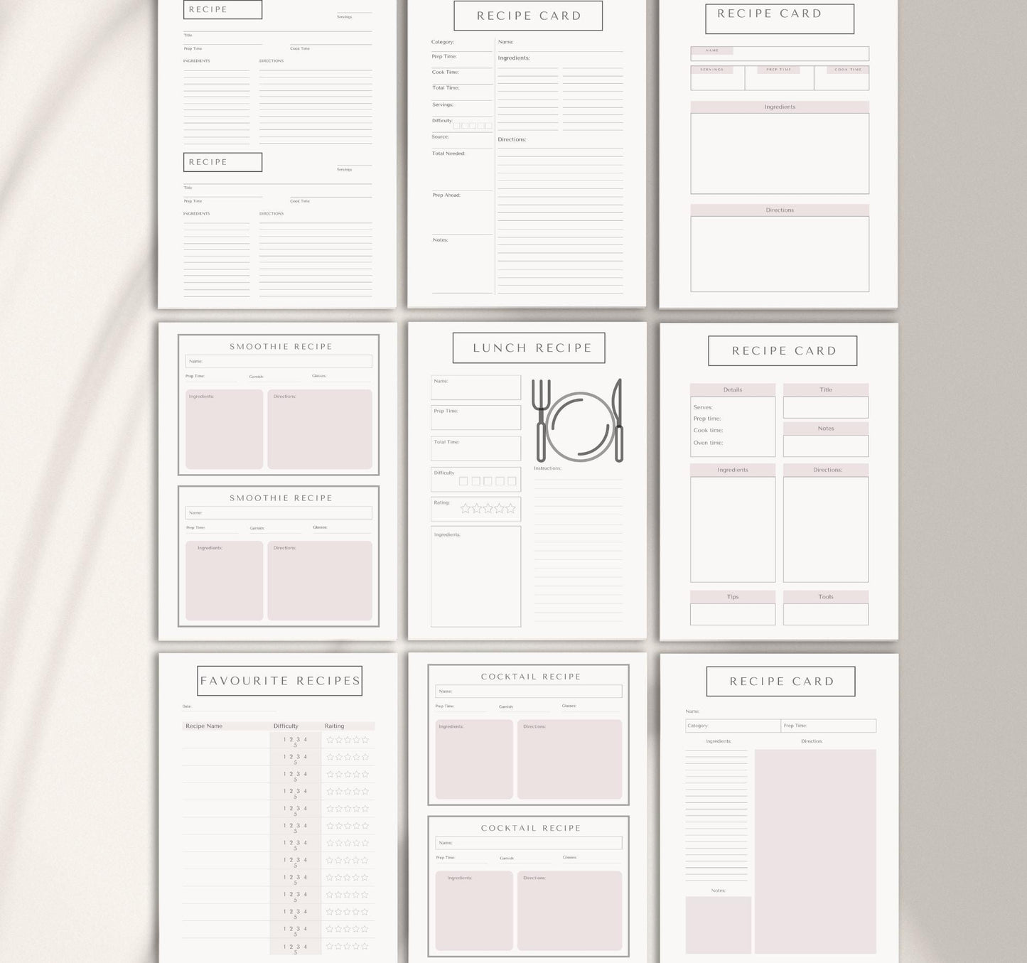 Recipe Card Bundle | Printable & Digital Recipe Organizer, Meal Planner & Kitchen Journal PDF