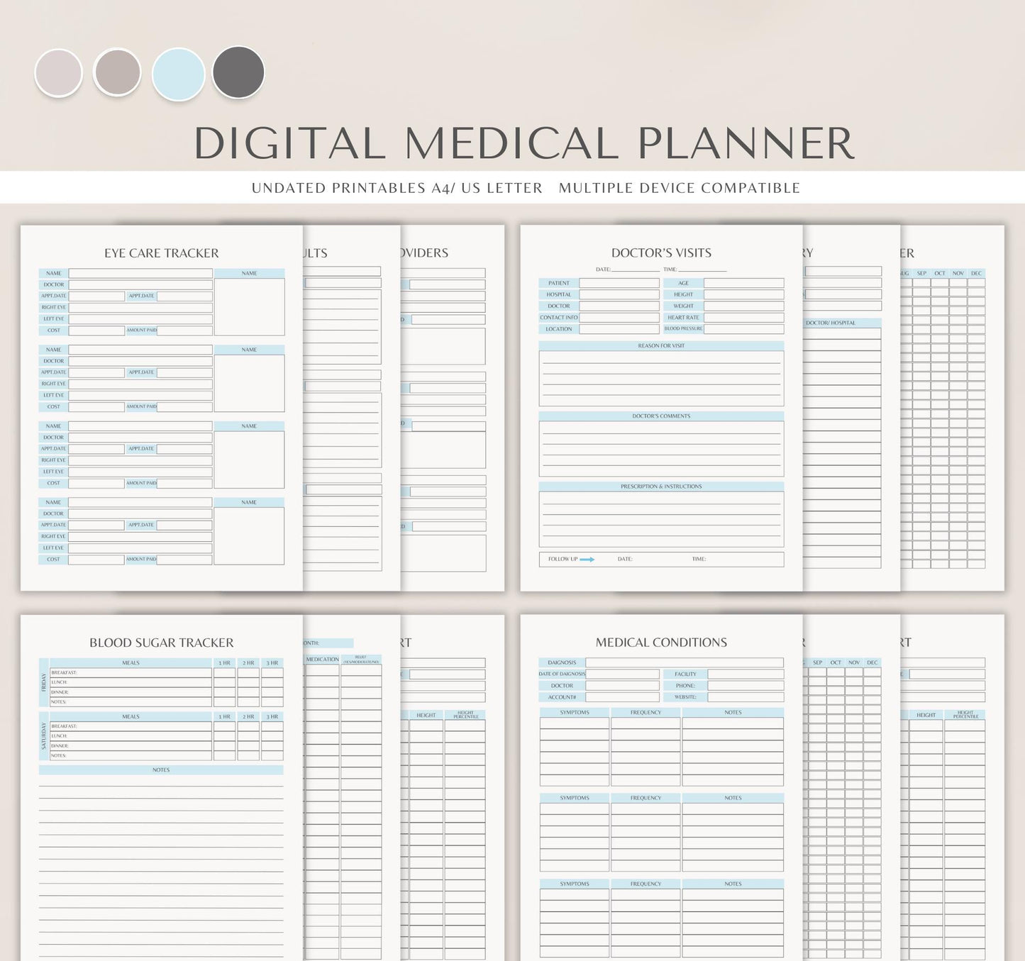 Digital Medical Planner | Health Tracker, Medication Log & Doctor Visit Organizer | Symptom Journal PDF Download