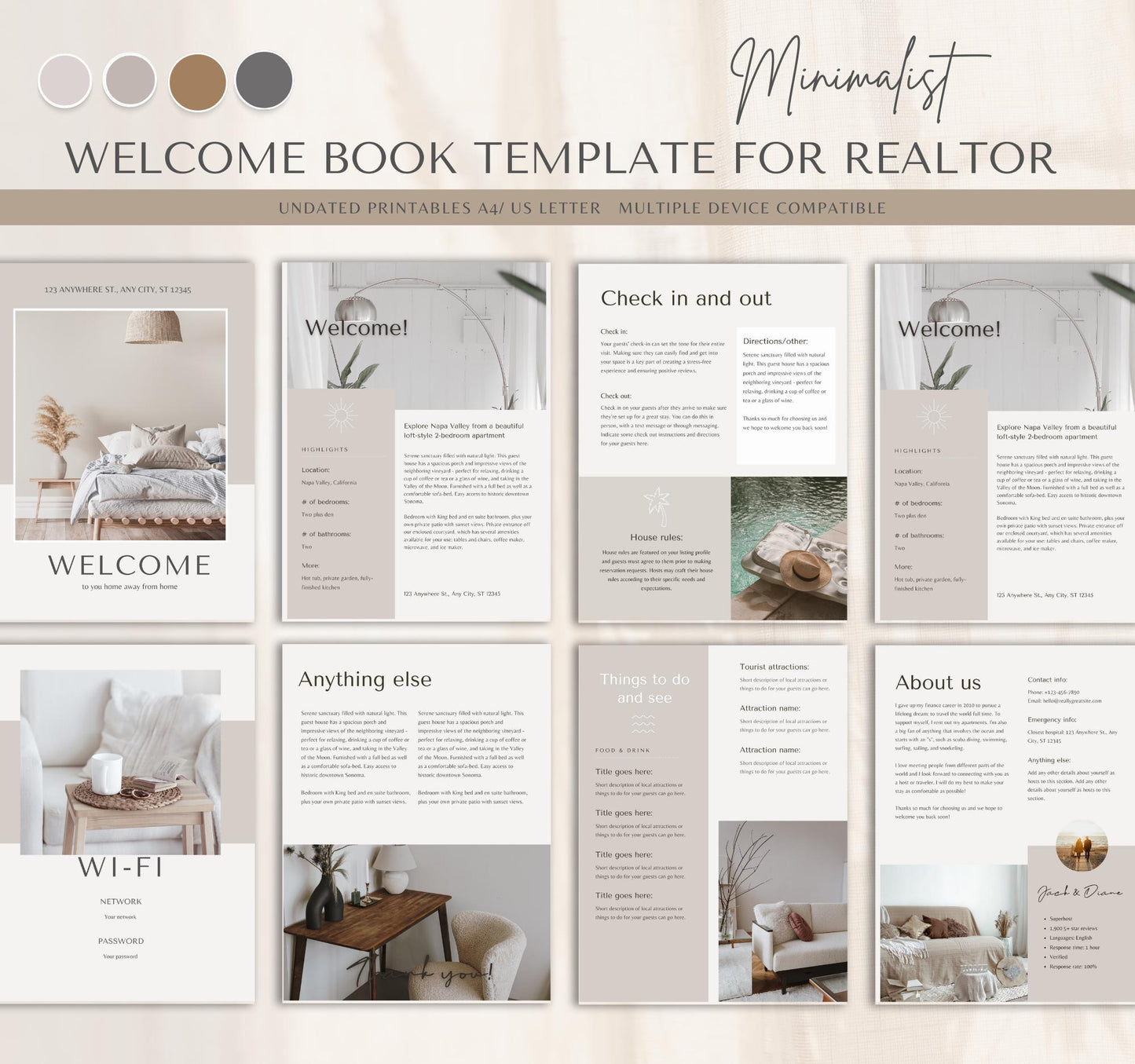 Minimalist Welcome Book Template | Editable Canva Guide for Short-Term Rentals & Vacation Homes