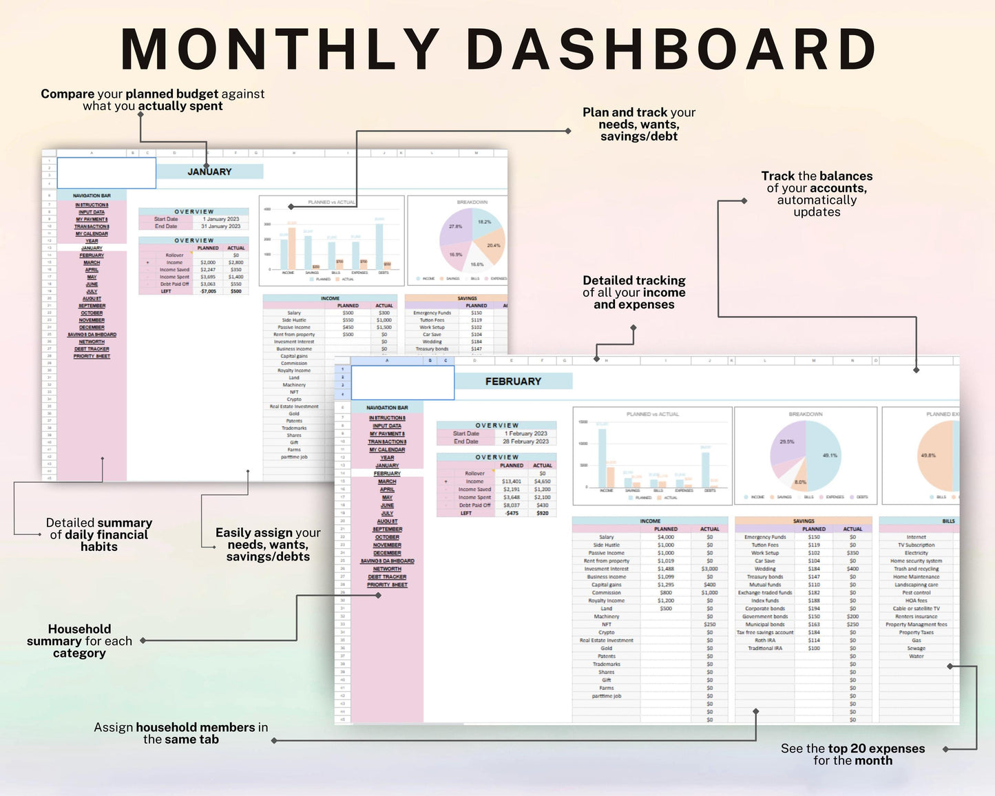 Family & Couple Financial Planner | Budget & Expense Tracker Spreadsheet | Google Sheets Money Organizer