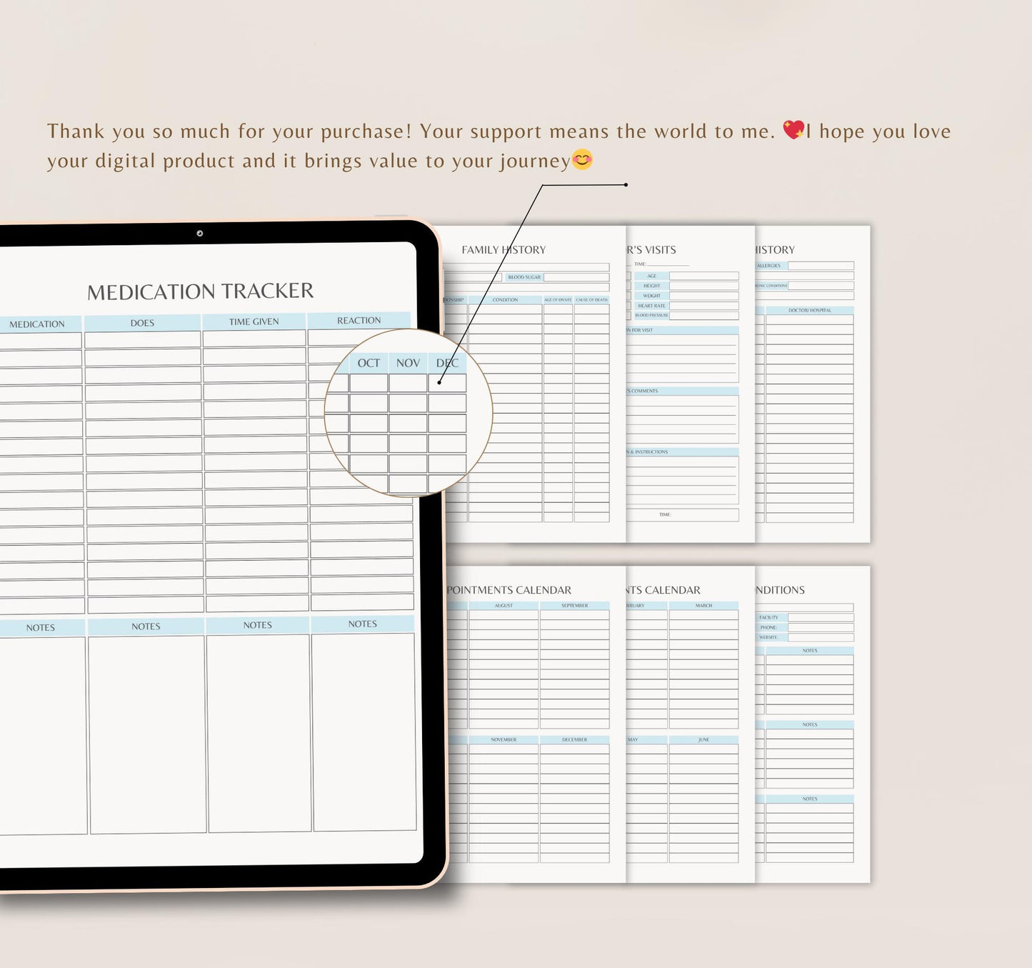 Digital Medical Planner | Health Tracker, Medication Log & Doctor Visit Organizer | Symptom Journal PDF Download