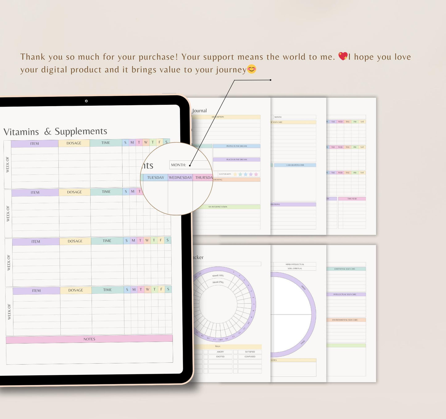 Digital Self-Care Planner | Wellness Journal, Habit Tracker & Mental Health Organizer PDF Download