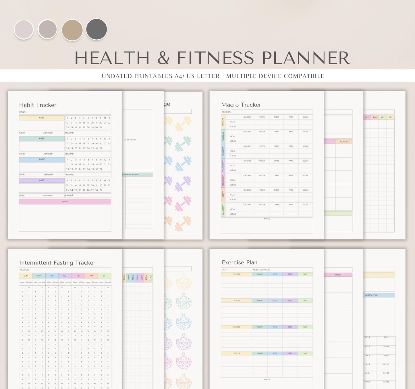 Health & Fitness Planner | Workout Tracker, Meal Planner, Wellness & Self-Care Journal PDF Download