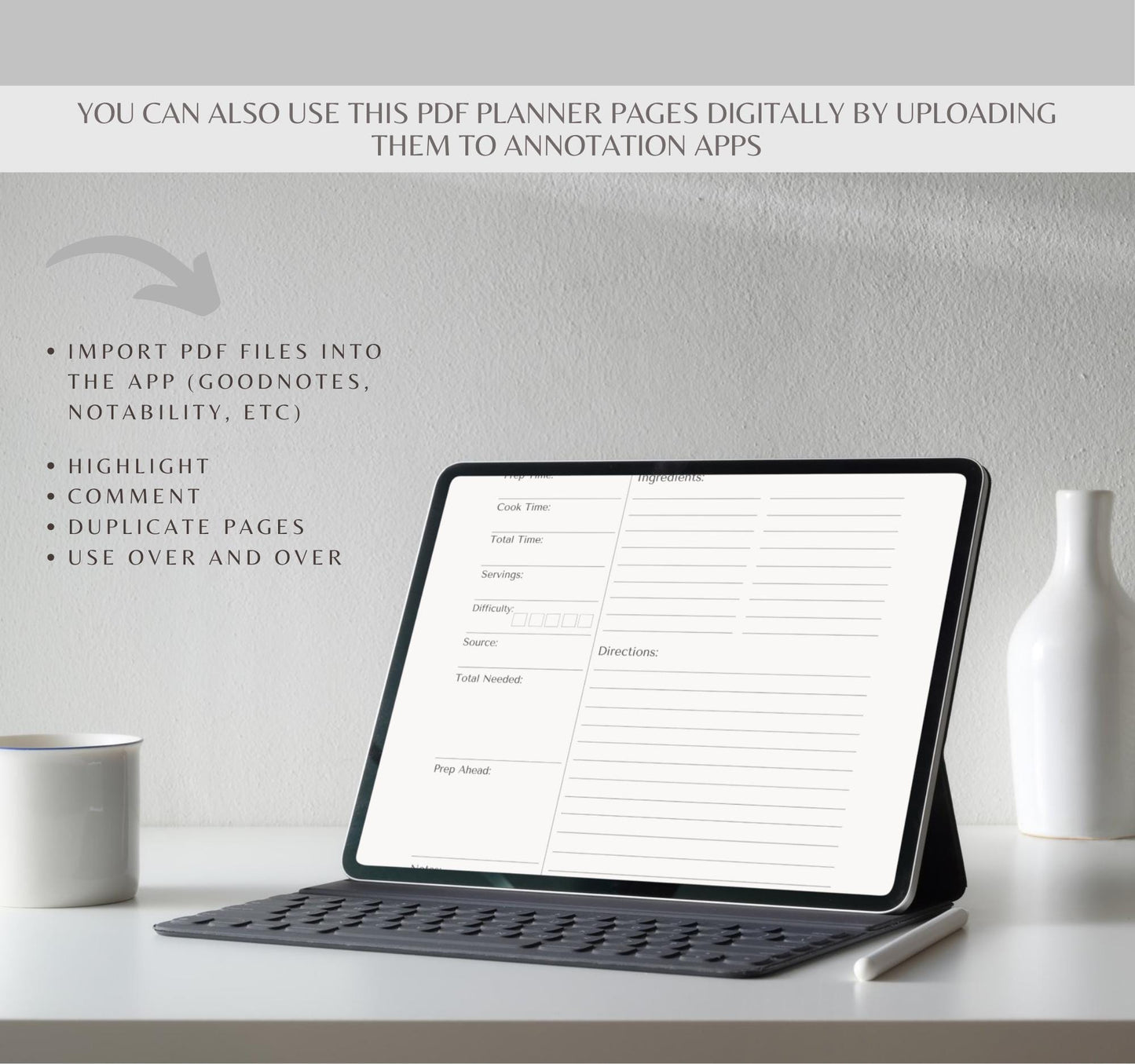 Recipe Card Bundle | Printable & Digital Recipe Organizer, Meal Planner & Kitchen Journal PDF