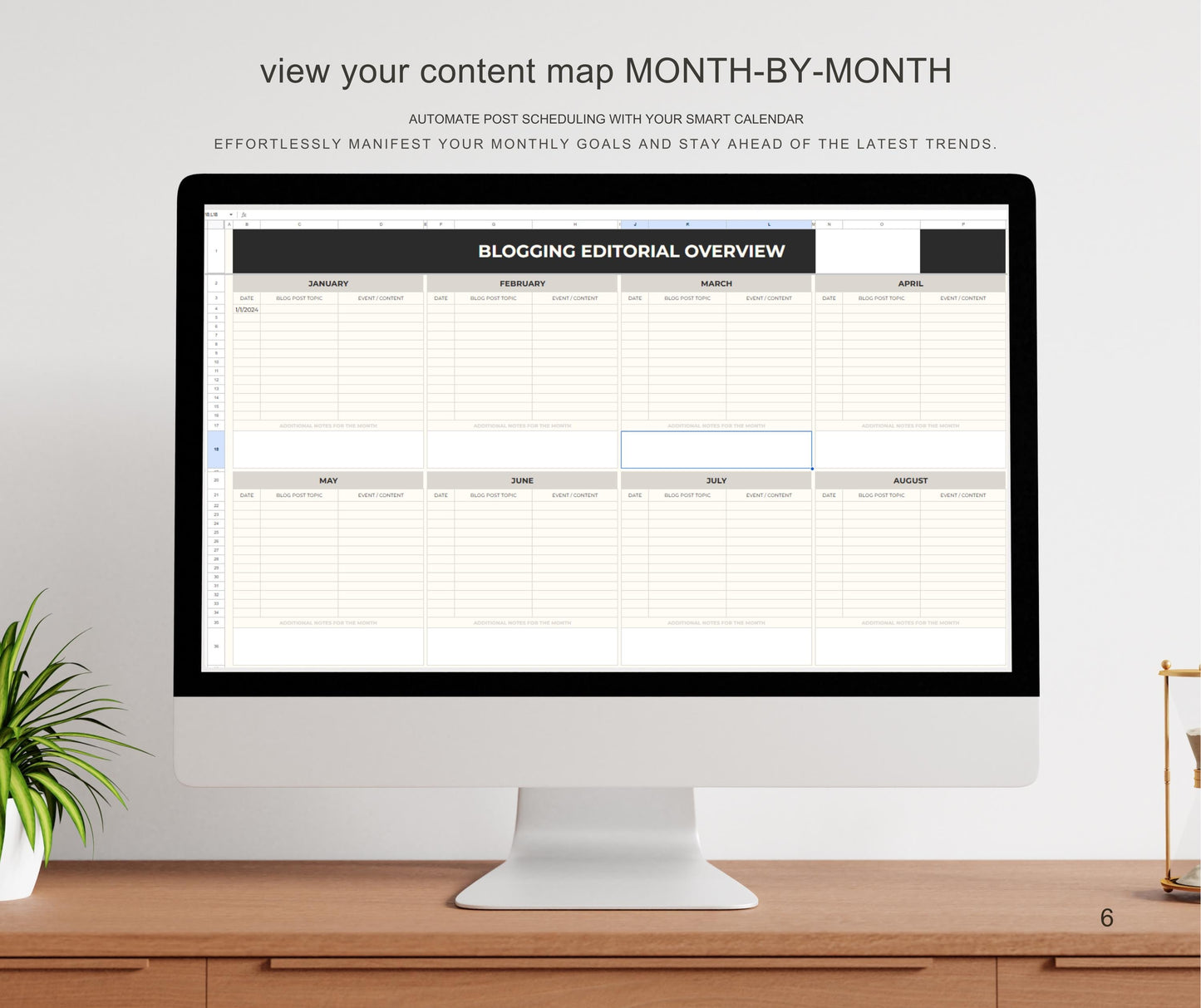 Content Calendar Spreadsheet | Social Media Planner | Editable Google Sheets & Excel Template