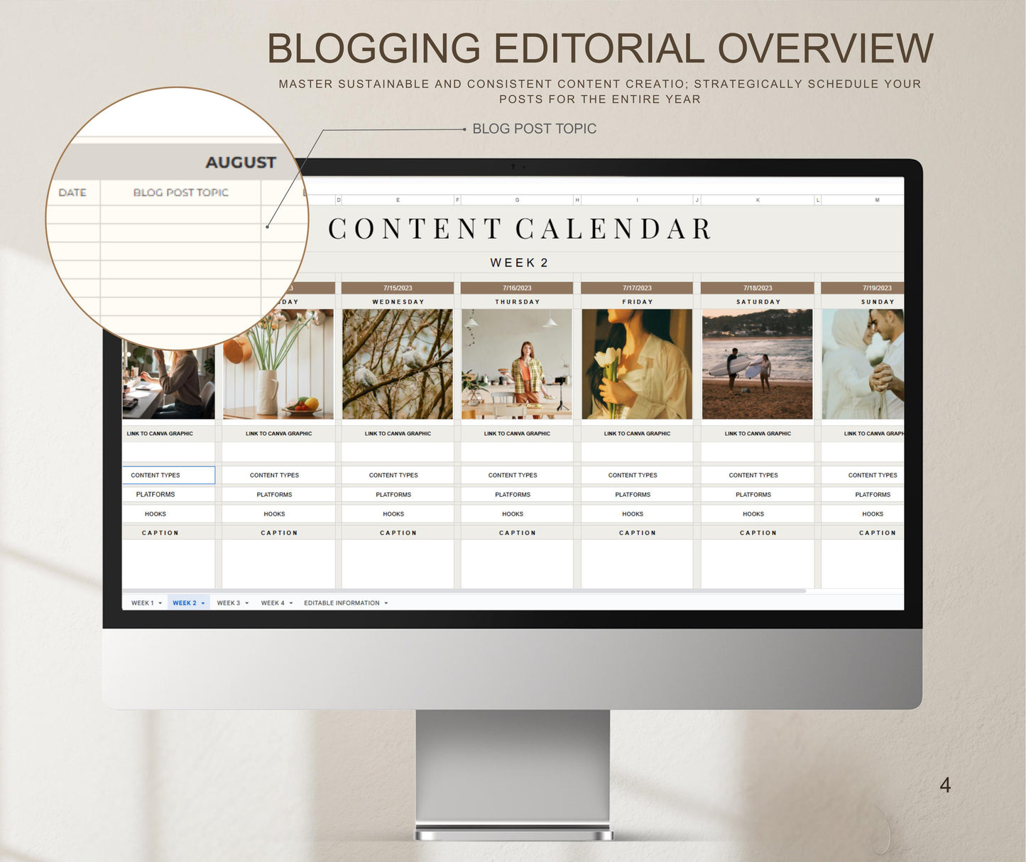 Content Calendar Spreadsheet | Social Media Planner | Editable Google Sheets & Excel Template