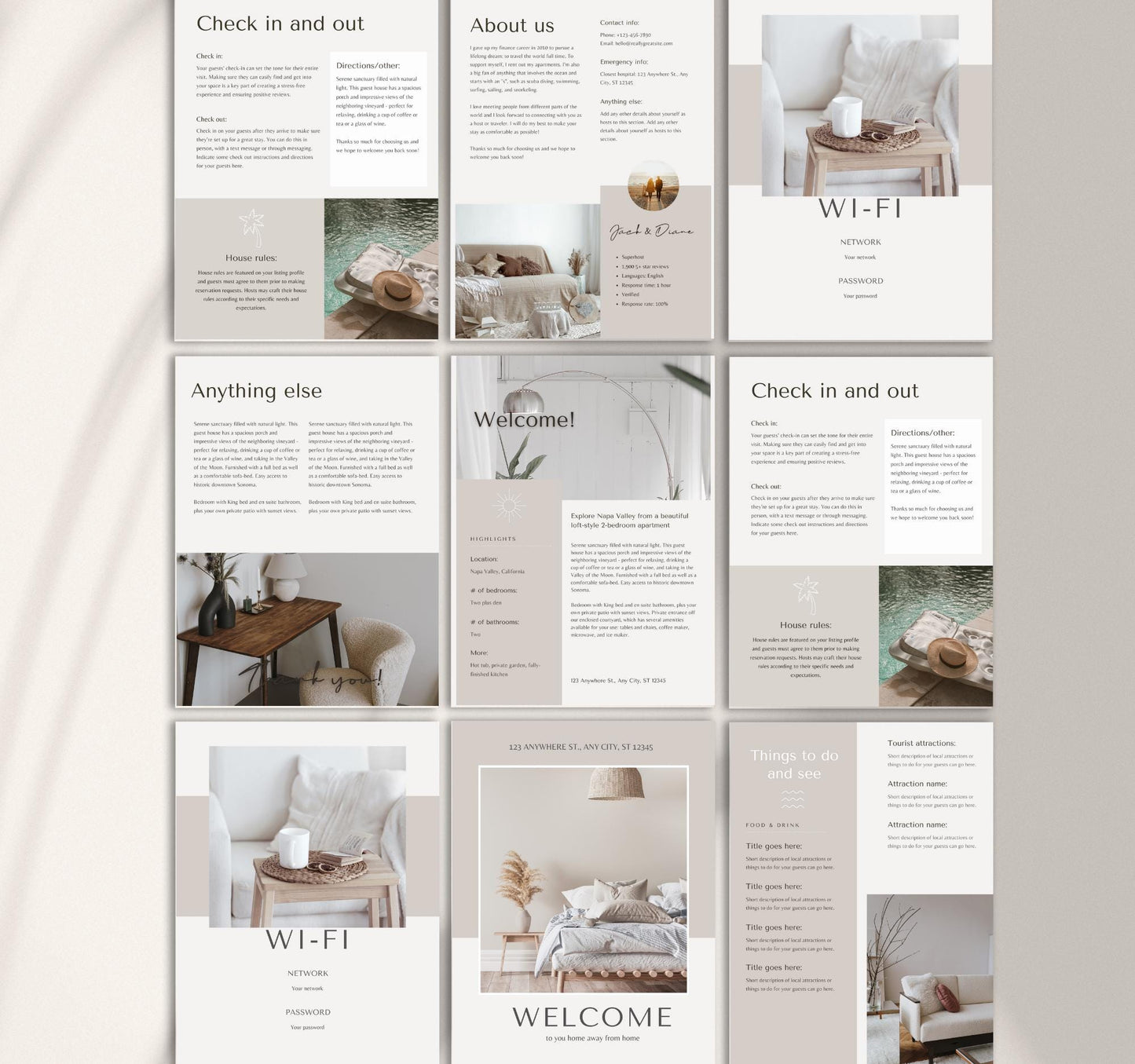 Minimalist Welcome Book Template | Editable Canva Guide for Short-Term Rentals & Vacation Homes
