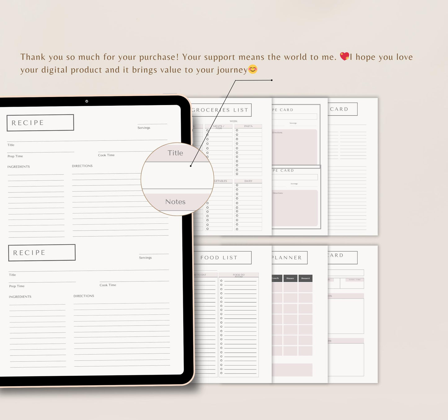 Recipe Card Bundle | Printable & Digital Recipe Organizer, Meal Planner & Kitchen Journal PDF