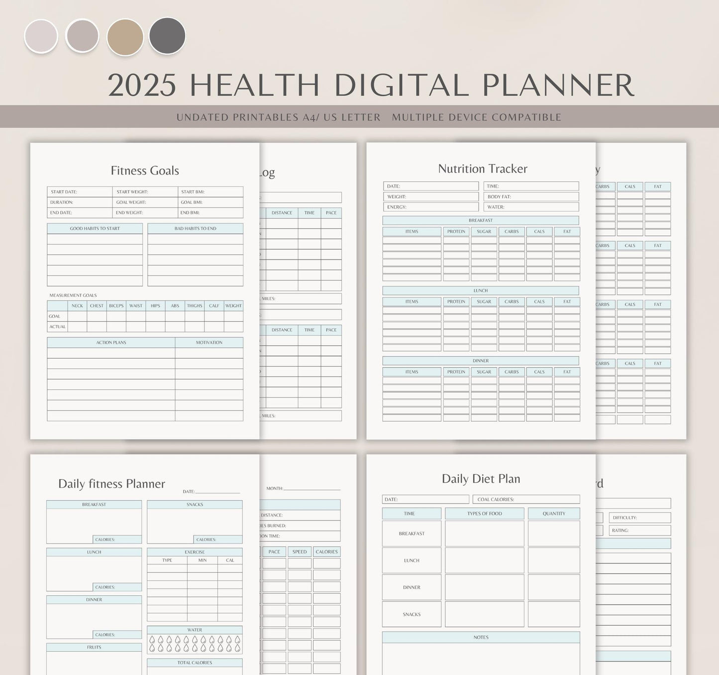 Health Digital Planner | Wellness Journal, Fitness & Meal Tracker, Self-Care & Medical Log PDF Download
