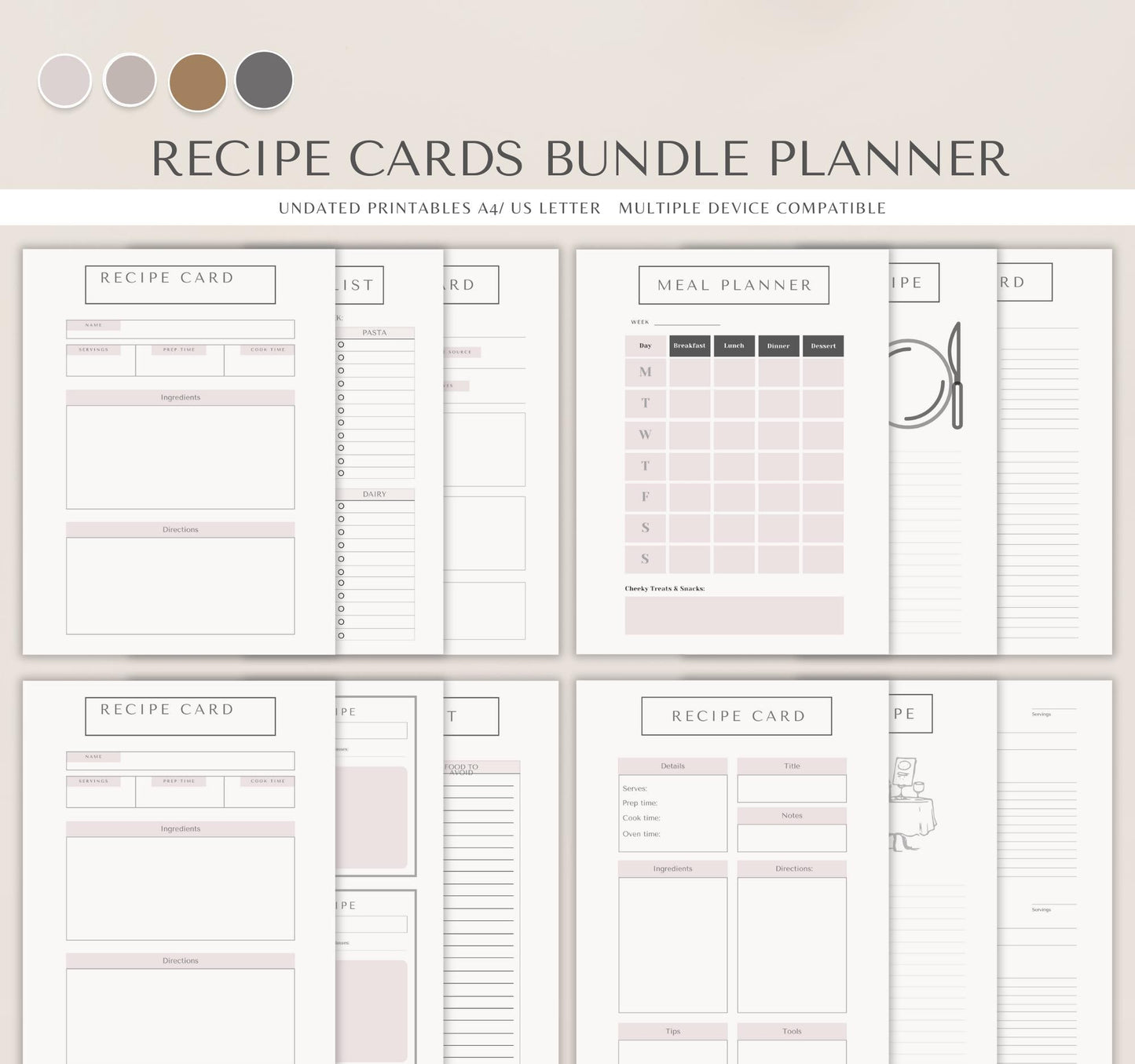 Recipe Card Bundle | Printable & Digital Recipe Organizer, Meal Planner & Kitchen Journal PDF