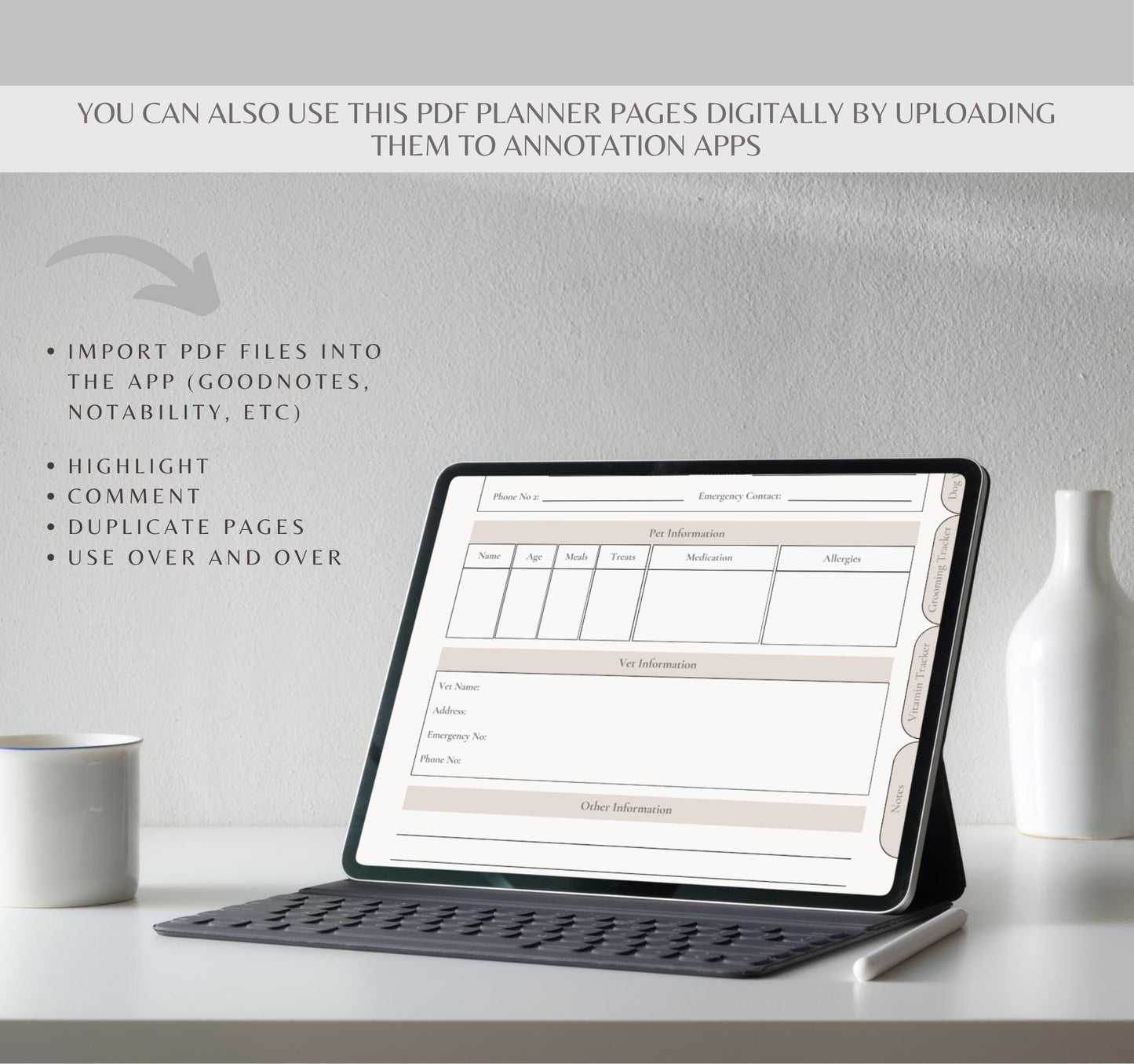 Digital Pet Care Planner | Pet Health & Vet Log Tracker | Daily Care Organizer PDF Download