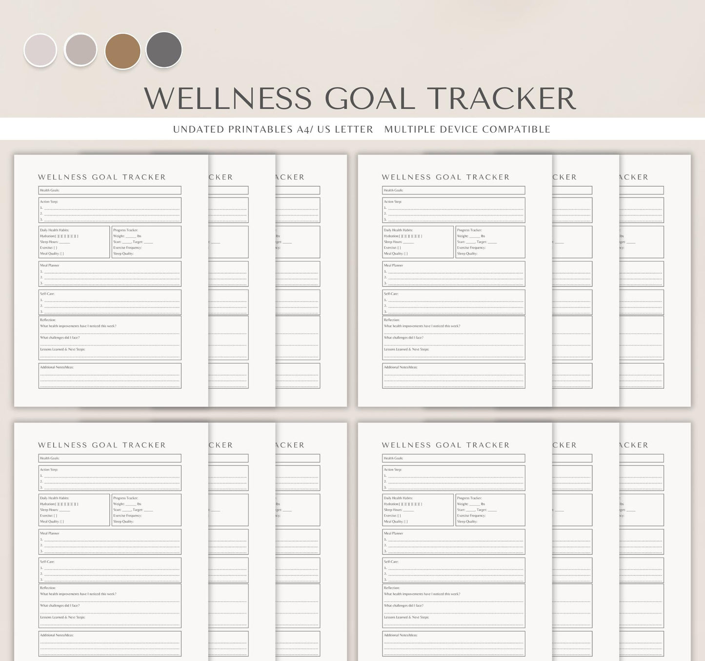 Wellness Planner Bundle | Self-Care Journal, Habit Tracker & Goal Planner | Digital PDF Download