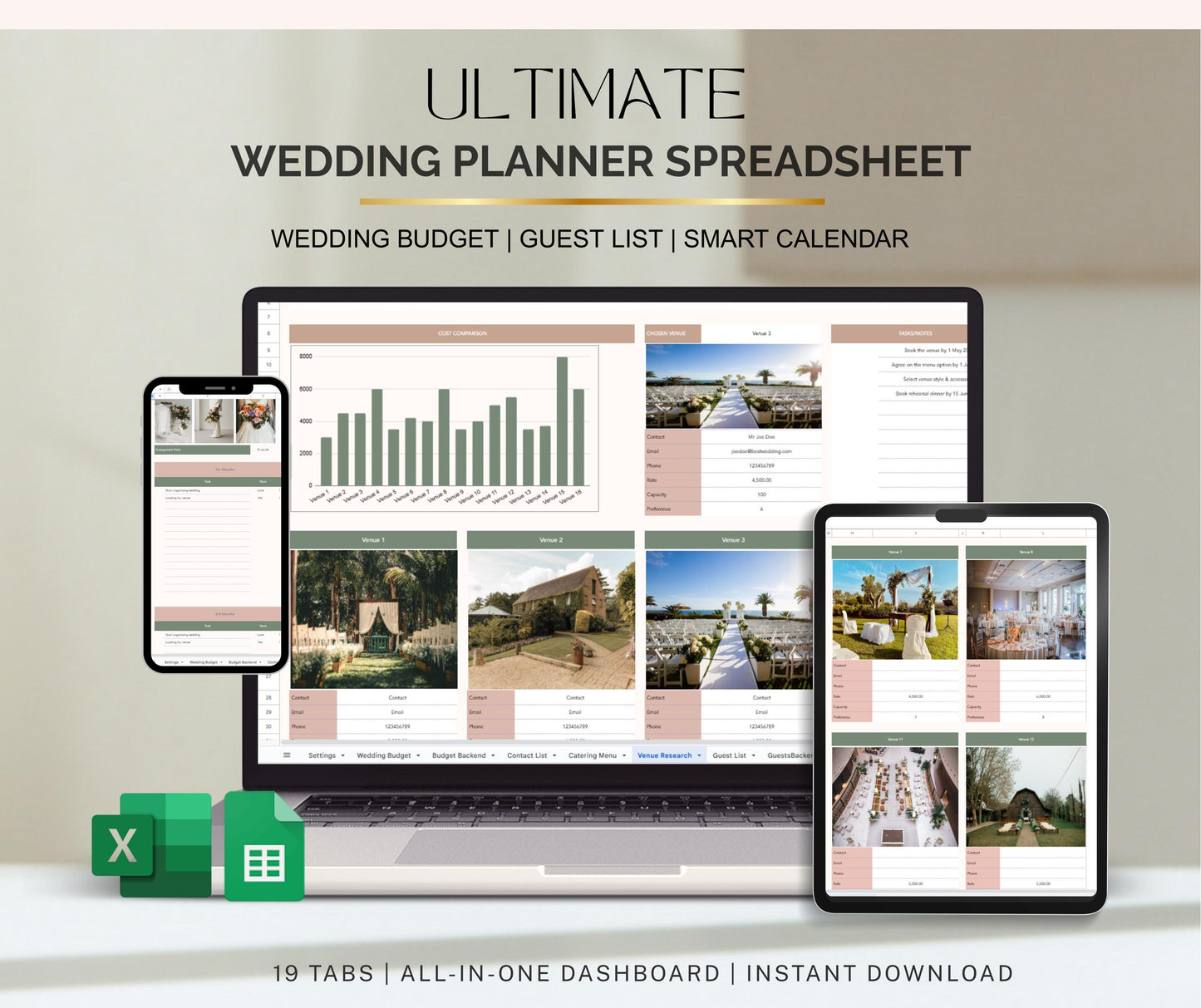 Ultimate Wedding Budget Spreadsheet | Editable Google Sheets & Excel Expense Tracker | Digital Cost Planner