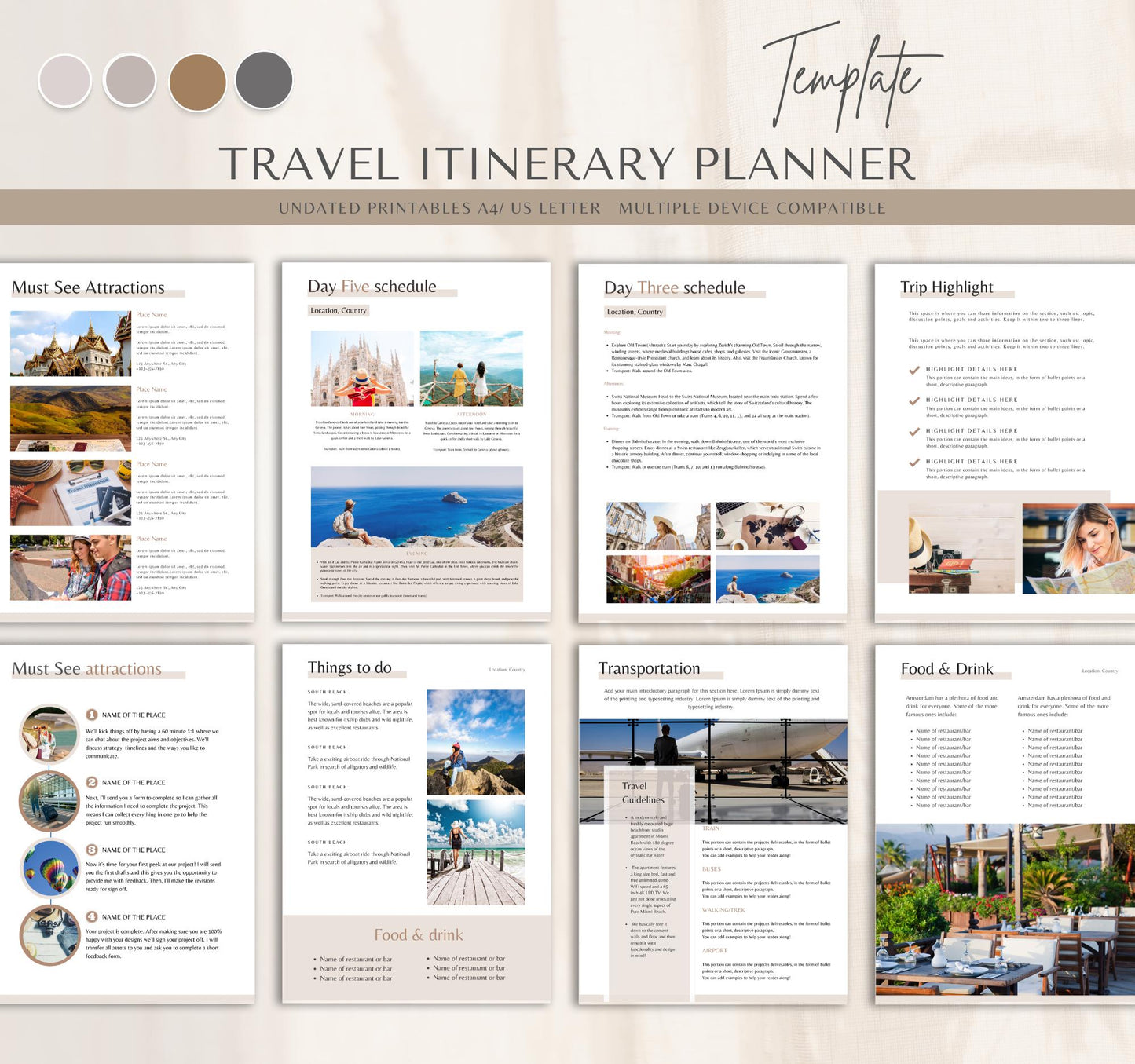 Travel Itinerary Planner | Digital Vacation & Trip Organizer | Editable PDF & Canva Template