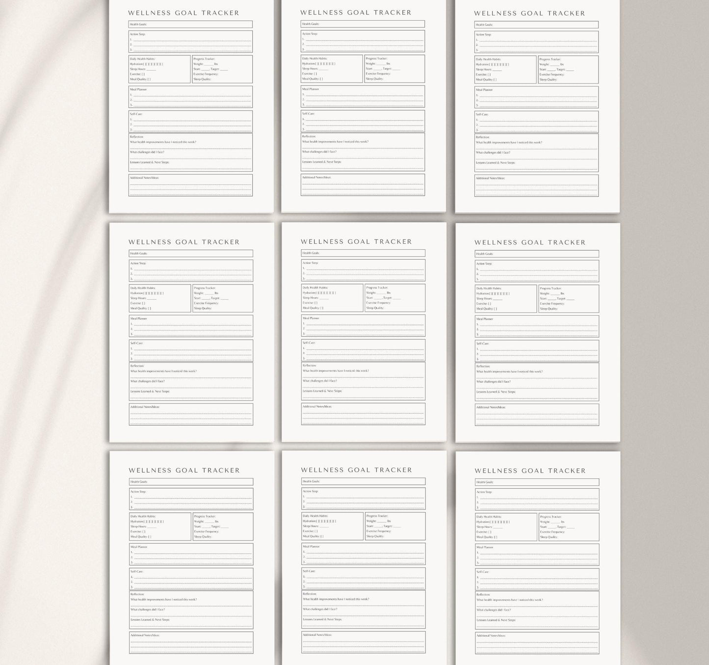 Wellness Goal Tracker | Self-Care, Habit Tracker & Health Planner PDF Download