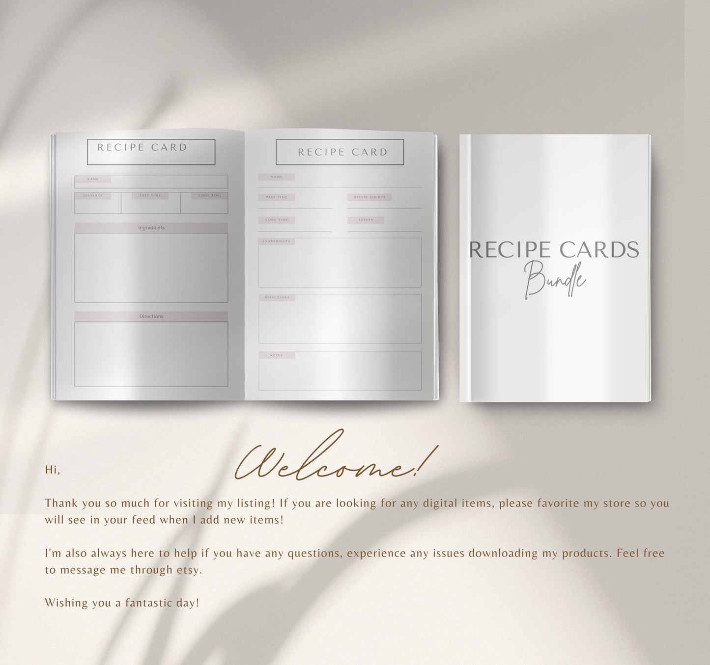 Recipe Card Bundle | Printable & Digital Recipe Organizer, Meal Planner & Kitchen Journal PDF