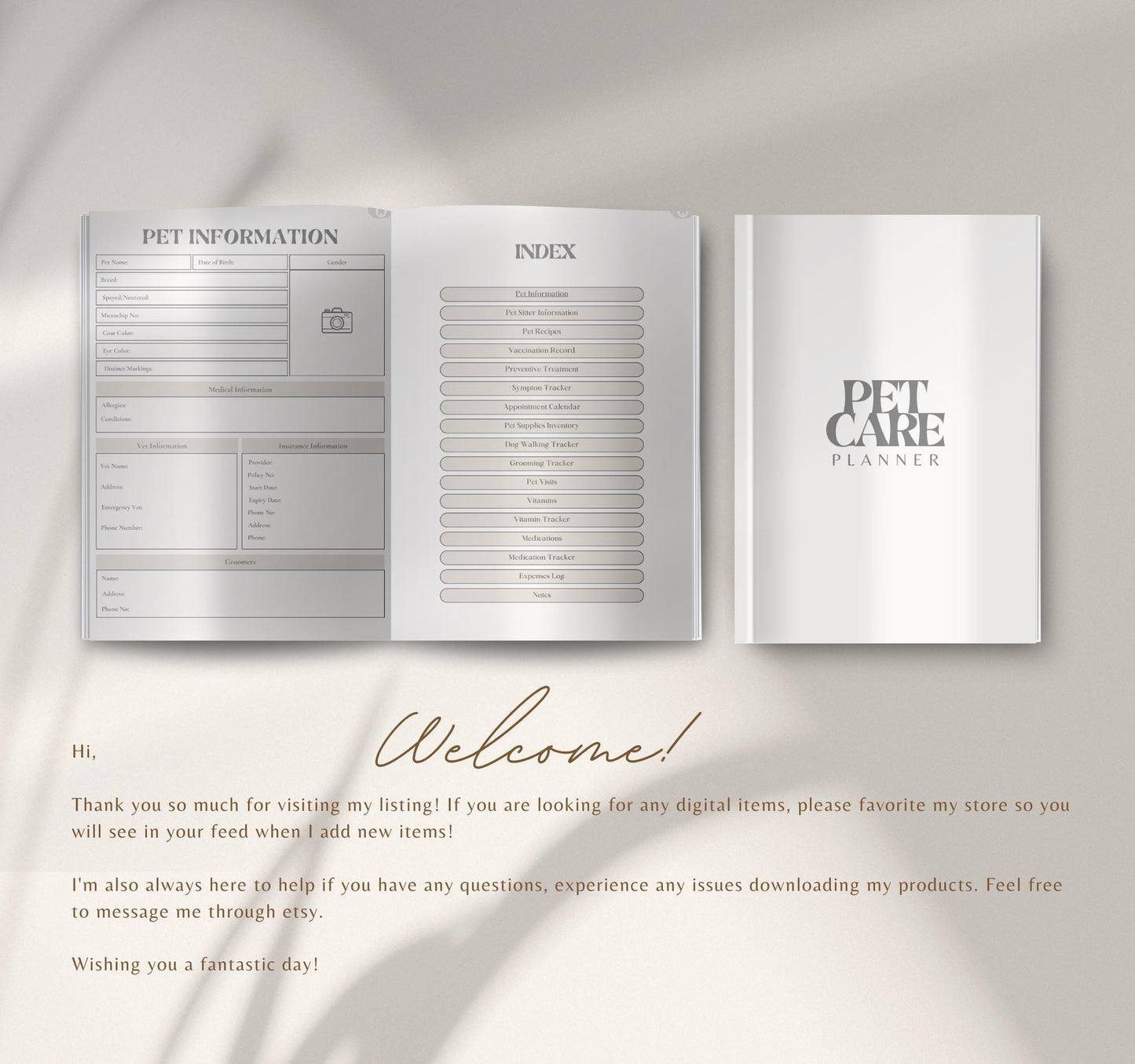 Digital Pet Care Planner | Pet Health & Vet Log Tracker | Daily Care Organizer PDF Download