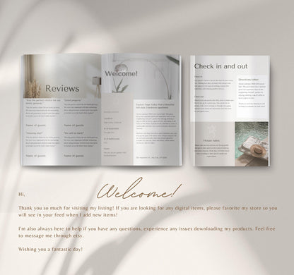 Minimalist Welcome Book Template | Editable Canva Guide for Short-Term Rentals & Vacation Homes