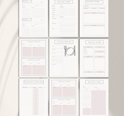 Recipe Card Bundle | Printable & Digital Recipe Organizer, Meal Planner & Kitchen Journal PDF