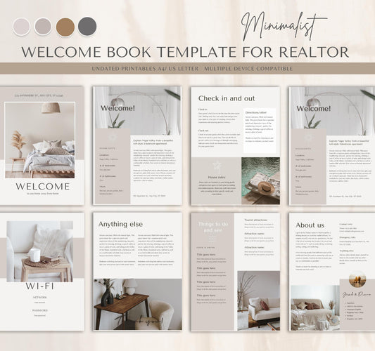 Minimalist Welcome Book Template | Editable Canva Guide for Short-Term Rentals & Vacation Homes