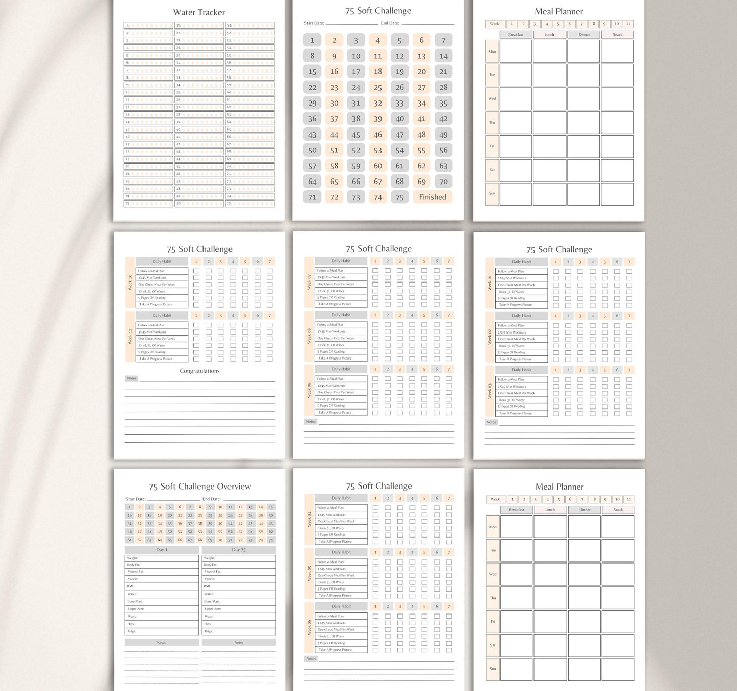 75 Soft Challenge Tracker | Daily Fitness & Wellness Planner, Habit Tracker & Goal Journal PDF Download