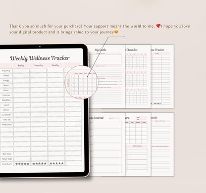 Health & Self-Care Planner | Wellness Journal, Habit Tracker & Mental Health Organizer PDF Download