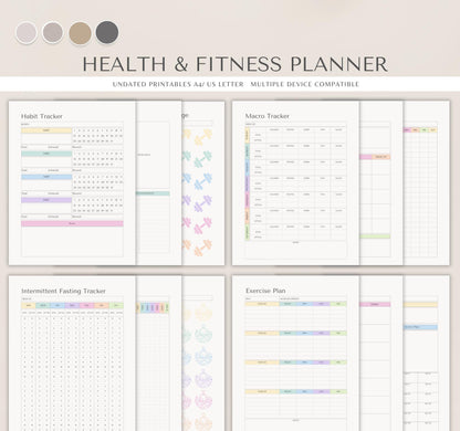 Health & Fitness Planner | Workout Tracker, Meal Planner, Wellness & Self-Care Journal PDF Download