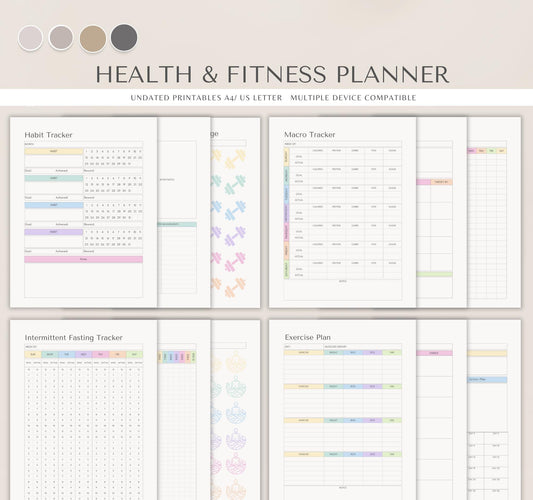 Health & Fitness Planner | Workout Tracker, Meal Planner, Wellness & Self-Care Journal PDF Download