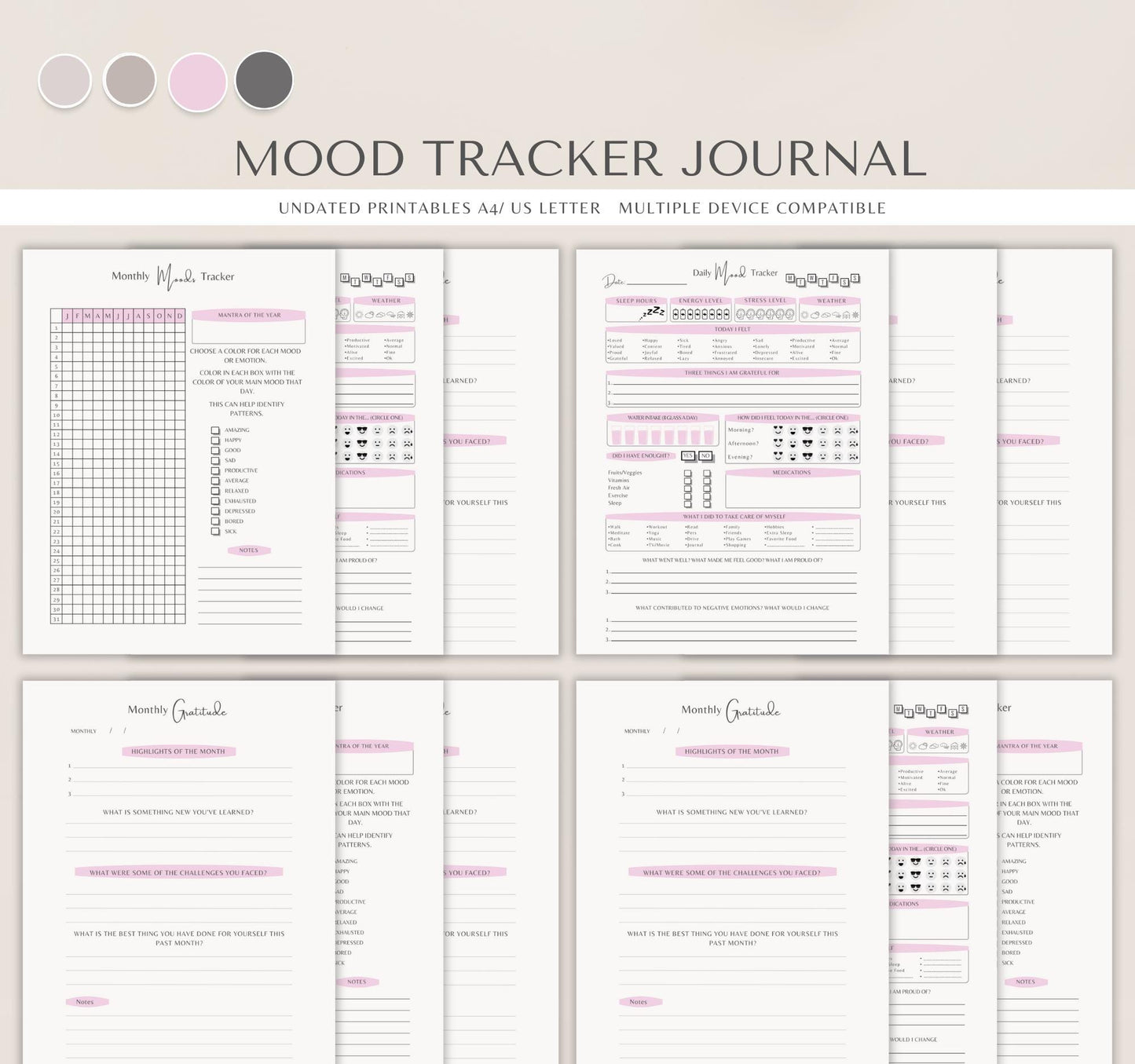 Mood Tracker Journal | Mental Health Log, Anxiety Tracker & Self-Care Diary PDF Download