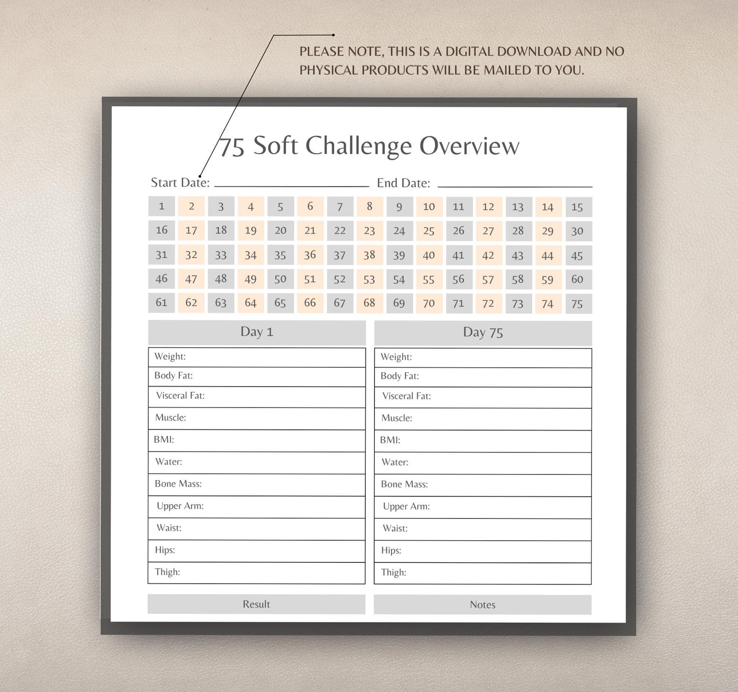 75 Soft Challenge Tracker | Daily Fitness & Wellness Planner, Habit Tracker & Goal Journal PDF Download