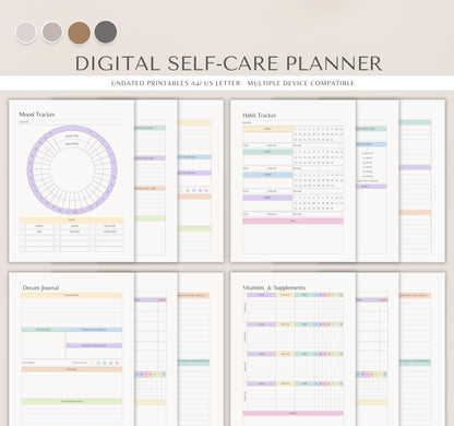 Digital Self-Care Planner | Wellness Journal, Habit Tracker & Mental Health Organizer PDF Download