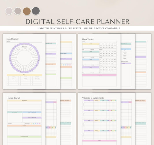 Digital Self-Care Planner | Wellness Journal, Habit Tracker & Mental Health Organizer PDF Download