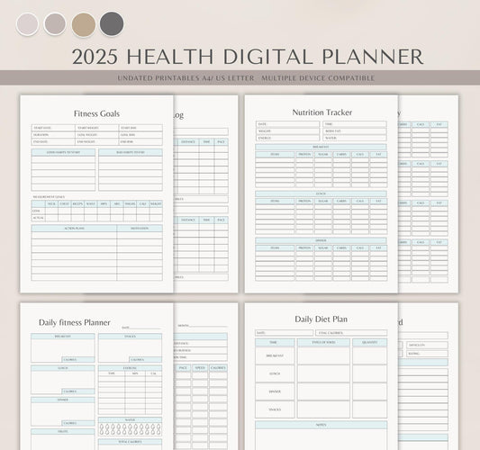 Health Digital Planner | Wellness Journal, Fitness & Meal Tracker, Self-Care & Medical Log PDF Download