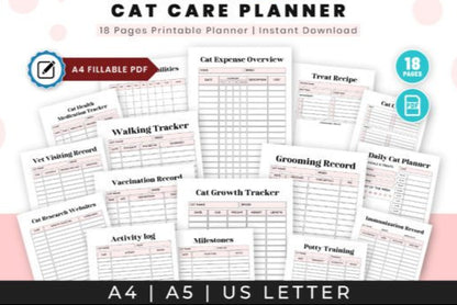 Cat Care Planner | Printable Pet Journal, Health Record & Vet Appointment Tracker | Digital Download