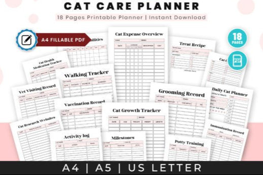 Pet Care Bundle | Dog & Cat Care Planner, Pet Health Journal & Vet Tracker | Printable Digital Download