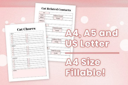 Cat Care Planner | Printable Pet Journal, Health Record & Vet Appointment Tracker | Digital Download