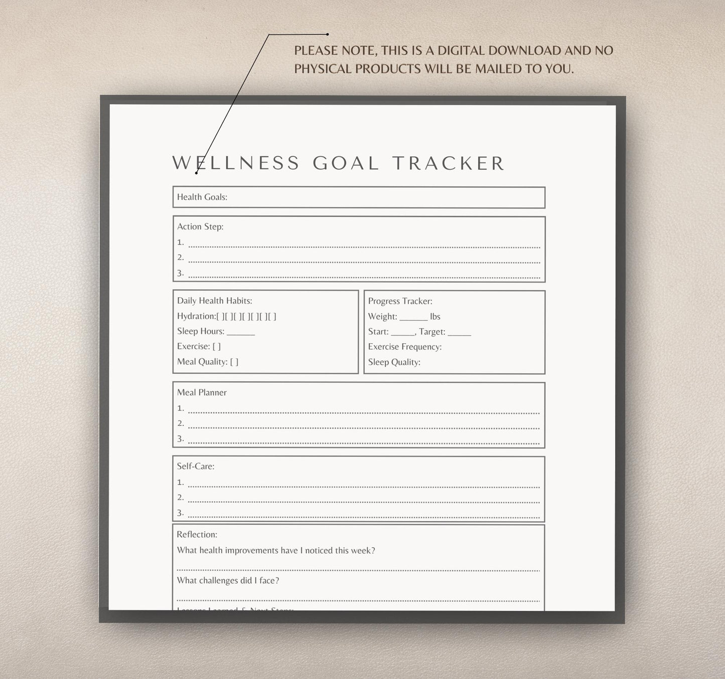 Wellness Goal Tracker | Self-Care, Habit Tracker & Health Planner PDF Download
