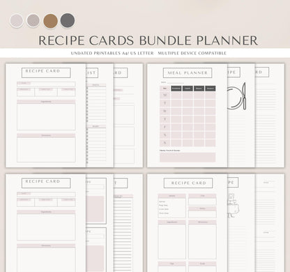 Recipe Card Bundle | Printable & Digital Recipe Organizer, Meal Planner & Kitchen Journal PDF