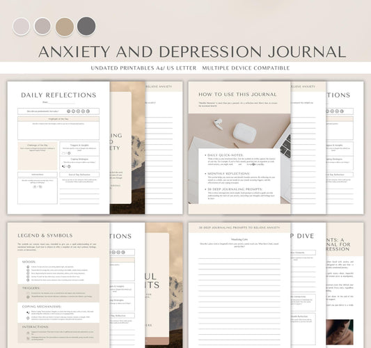 Mental Health & Mood Planner Bundle | Anxiety & Depression Journal, Self-Care Wellness Organizer & Habit Tracker | Digital Download