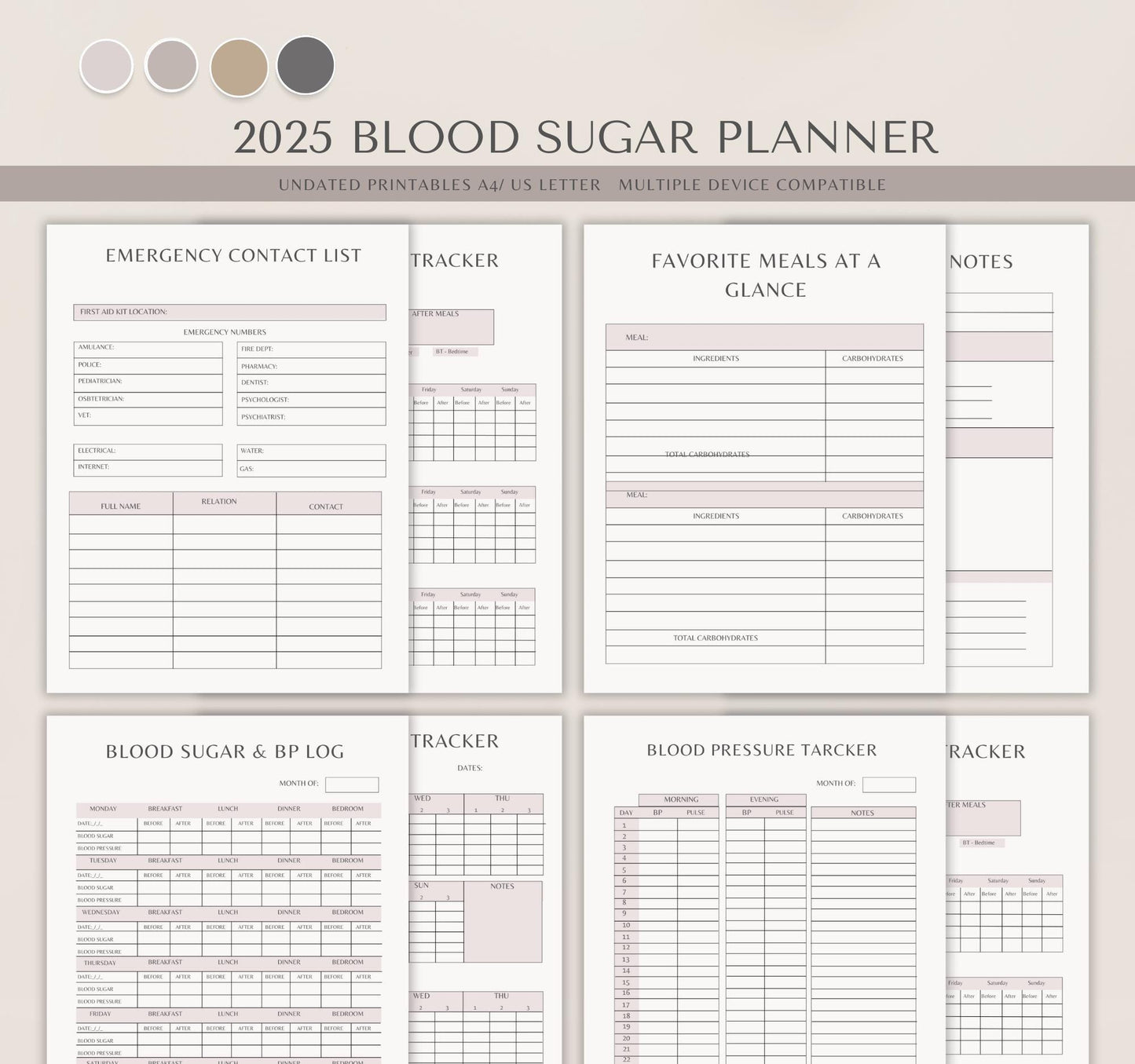 Health & Care Planner Bundle | Medical Log, Blood Sugar Tracker & Wellness Planner | Digital PDF Download