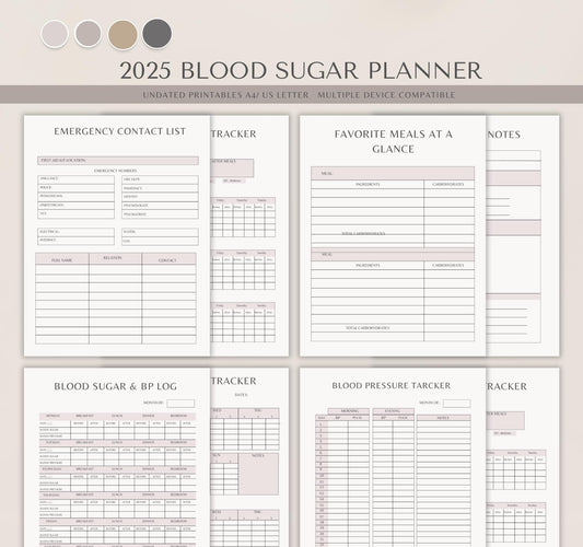 Blood Sugar Planner | Diabetes Logbook, Glucose Tracker & Health Journal PDF Download