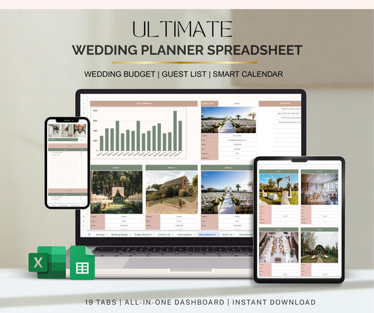 Ultimate Wedding Budget Spreadsheet | Editable Google Sheets & Excel Expense Tracker | Digital Cost Planner