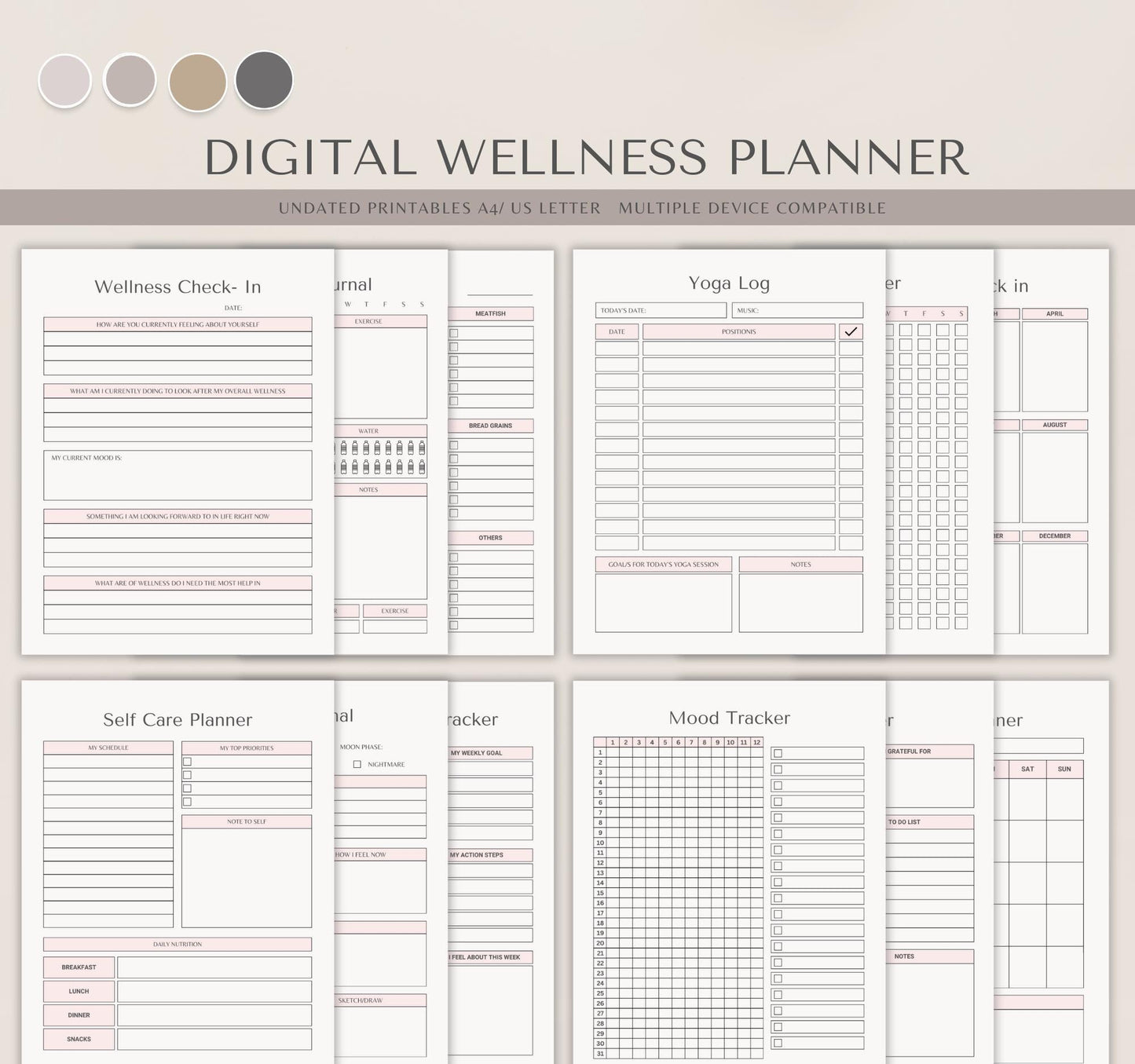 Digital Wellness Planner | Self-Care Journal, Habit Tracker & Mental Health Organizer PDF Download
