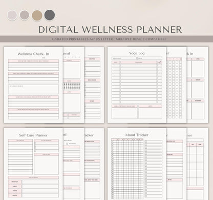 Digital Wellness Planner | Self-Care Journal, Habit Tracker & Mental Health Organizer PDF Download