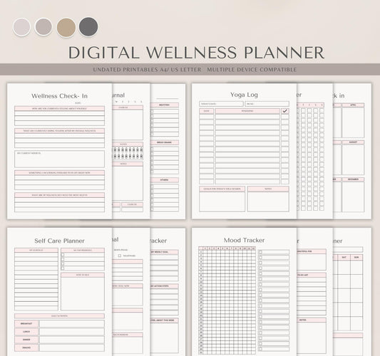 Digital Wellness Planner | Self-Care Journal, Habit Tracker & Mental Health Organizer PDF Download